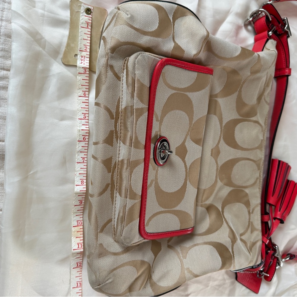 Coach Legacy Signature Khaki and Coral Hobo Bag style 22392 - Picture 13 of 13